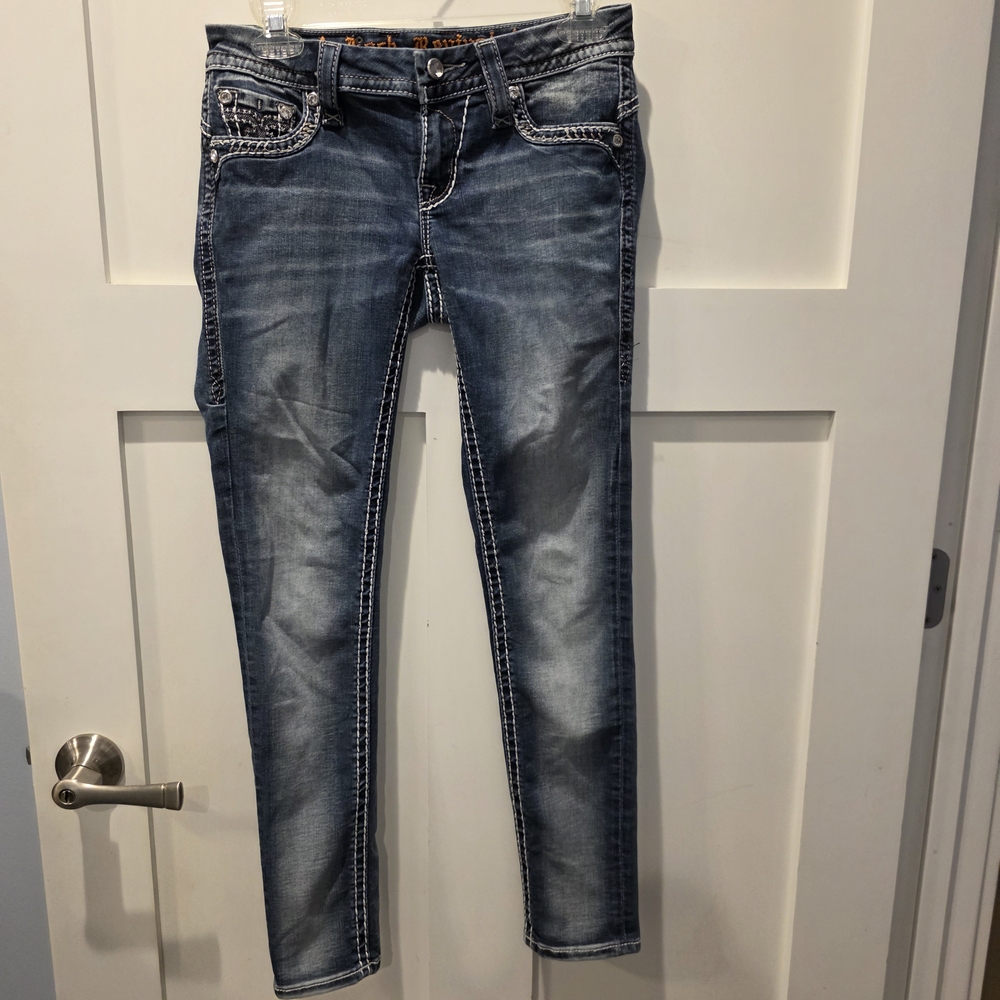 Rock Revival Denim Barby Ankle Skinny Jeans Fleur-De-Lis Embellished Blue 25x27 - Picture 2 of 16